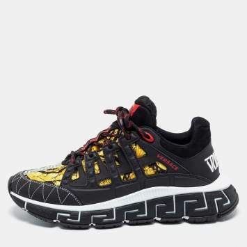 Pre Owned Versace Multicolor Barocco Print Nylon and Rubber Trigreca Low Top Sneakers Size 43