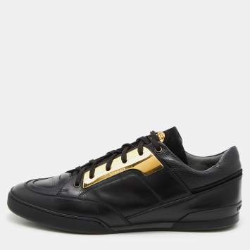 Pre Owned Versace Black Leather Medusa Low Top Sneakers Size 44