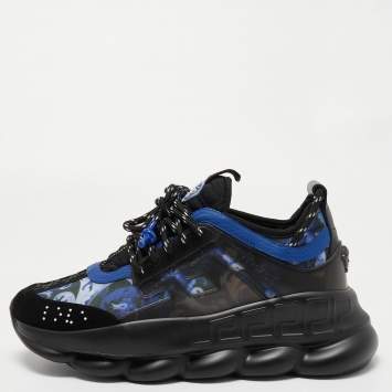 Pre Owned Versace Multicolor Baroque Print Mesh And Rubber Chain Reaction Sneakers Size 42