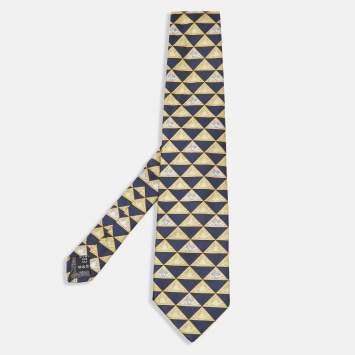 Pre Owned Versace Vintage Yellow/Blue Triangle Medusa Pattern Silk Tie