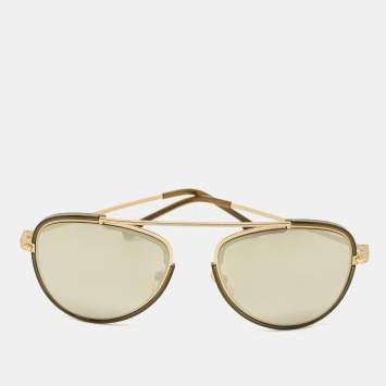 Pre Owned Versace Gold/Brown Mirrored MOD. 2193 Aviator Sunglasses
