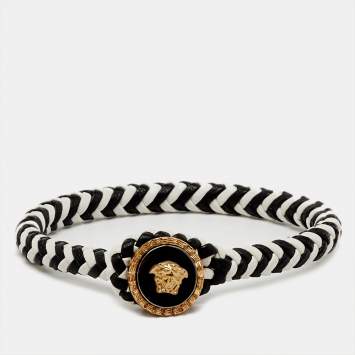 Pre Owned سوار فيرساتشي جلد مضفر مزدوج اللون رأس ميدوسا مع مشبك