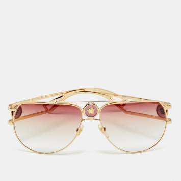 Pre Owned Versace Pink/Gold Tone Gradient MOD 2225 Medusa Aviator Sunglasses