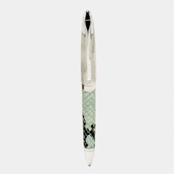 Pre Owned Versace Leather Silver Tone Ballpoint Pen