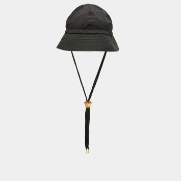 Pre Owned Versace Black Poplin Medusa Head Drawstring Bucket Hat Size 58