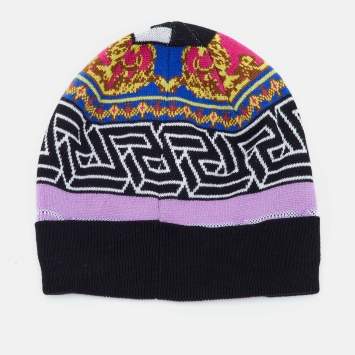 Pre Owned Versace Multicolor Fabric Blend La Greca Beanie