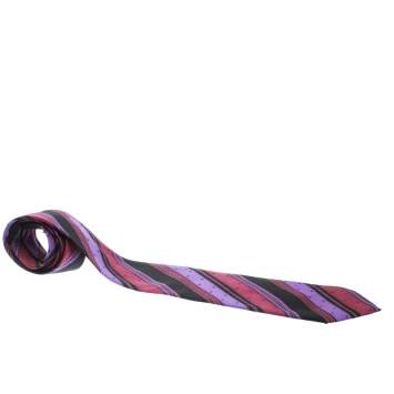 Pre Owned Gianni Versace Vintage Multicolor Diagonal Striped and Dotted Silk Jacquard Tie