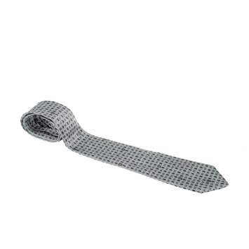 Pre Owned Gianni Versace Vintage Grey Patterned Silk Jacquard Tie