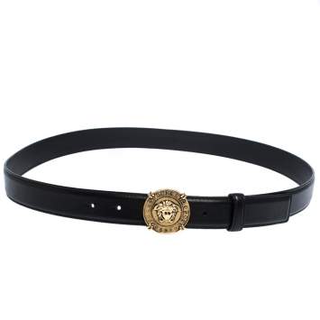Pre Owned Versace Black Leather Classic Medusa Belt 105CM