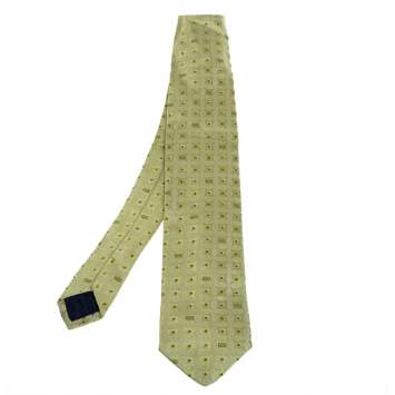 Pre Owned Versace Green Patterned Jacquard Silk Classic Tie