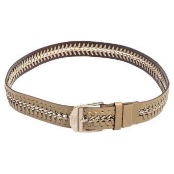 Pre Owned Versace Beige Leather Metal Braided Buckle Belt 110CM