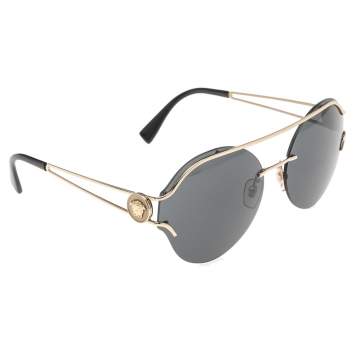 Pre Owned Versace Gold Tone/Black Mod.2184 Round Sunglasses