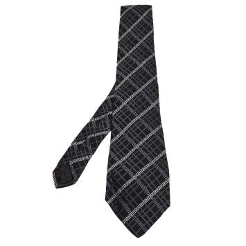 Pre Owned Versace Black Greca Motif Jacquard Silk Tie