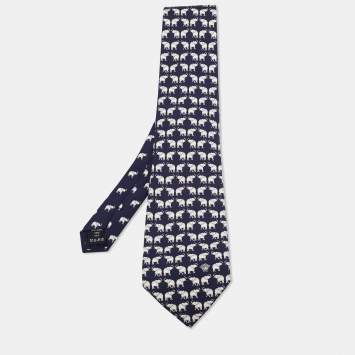 Pre Owned Versace Blue Elephant Printed Silk Tie