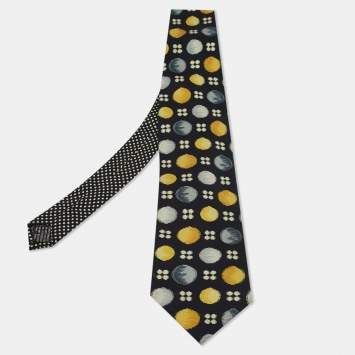 Pre Owned Gianni Versace Black Printed Textured Silk Tie 