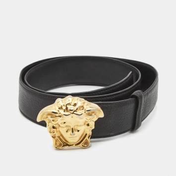 Pre Owned Versace Black Leather Medussa Head Belt 90CM