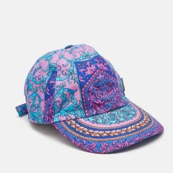 Pre Owned Versace Pink Baroque Print Silk Baseball Cap
