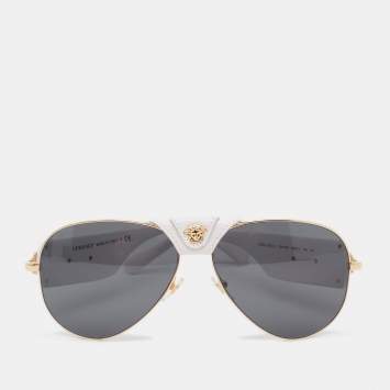 Pre Owned Versace White/Gold Baroque Aviator Sunglasses