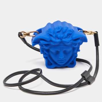 Pre Owned Versace Blue Rubber La Medusa Airpods Case