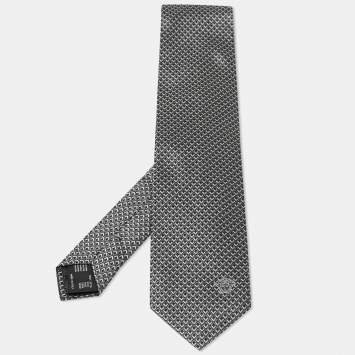 Pre Owned Versace Grey Diamond Pattern Silk Tie