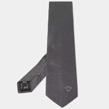 Pre Owned Versace Monochrome Square Pattern Silk Tie