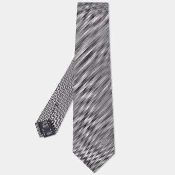 Pre Owned Versace Monochrome Zig Zag Pattern Silk Tie