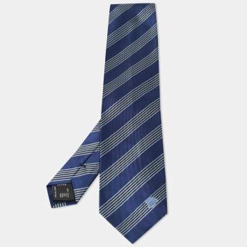 Pre Owned Versace Blue Diagonal Striped Silk Tie