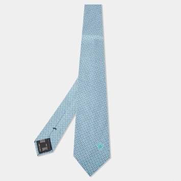 Pre Owned Versace Blue Geometric Pattern Jacquard Silk Tie
