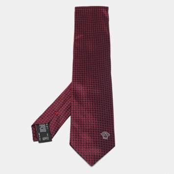Pre Owned Versace Red/Navy Blue Patterned Silk Tie