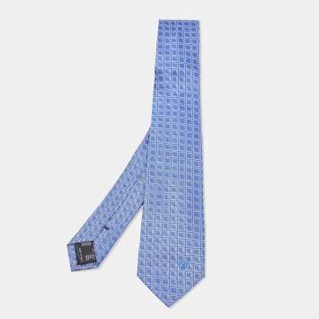 Pre Owned Versace Blue Square Patterned Silk Tie