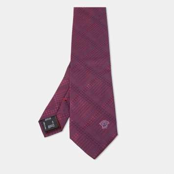 Pre Owned Versace Red/Navy Blue Patterned Silk Tie