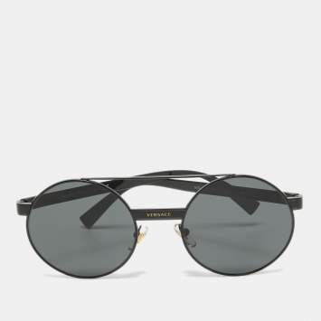 Pre Owned Versace Black VE 2210 Round Sunglasses