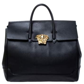 Pre Owned Versace Black Leather Palazzo Empire Tote
