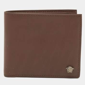 Pre Owned Versace Brown Leather Medusa Bifold Wallet