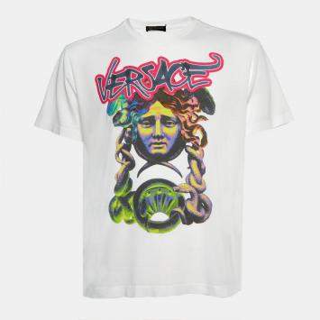 Pre Owned Versace White Medusa Graffiti Print Cotton Crew Neck T-Shirt M