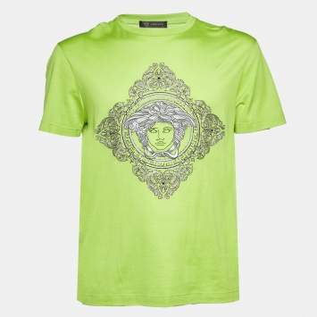 Pre Owned Versace Green Medusa Embellished Cotton T-Shirt M