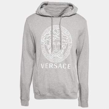 Pre Owned Versace Grey Medusa Print Cotton Knit Hoodie XL