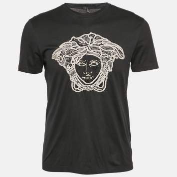 Pre Owned Versace Black  Medusa Embroidered Jersey T-Shirt S