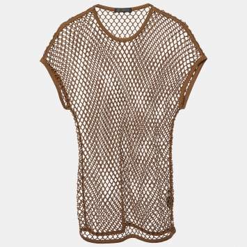 Pre Owned Versace Brown Mesh Crew Neck T-Shirt S