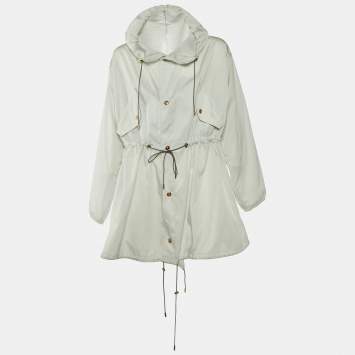 Pre Owned Versace Pale Grey Nylon Button Front Rain Jacket XL