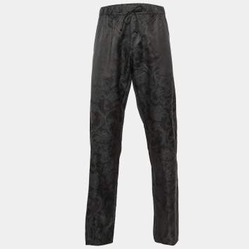 Pre Owned Versace Underwear Black Barocco Print Cotton & Silk Pajama Pants L
