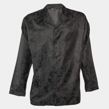 Versace Underwear Black Barocco Print Cotton & Silk Pajama Shirt M