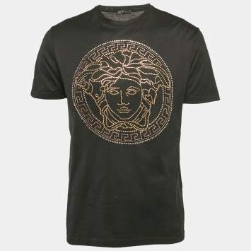 Versace Black Medusa Stud Embellished Cotton Crew Neck T-Shirt L