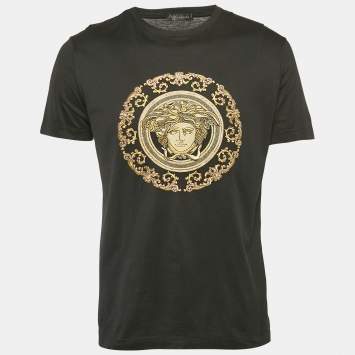 Pre Owned Versace Black Medusa Embroidery Cotton Crew Neck T-Shirt L