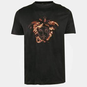 Versace Black Medusa Sequin Embroidery Jersey Crewneck T-Shirt L
