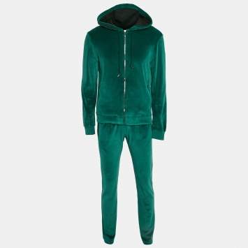 Versace Green Leather Logo Detail Velour Track Suit M