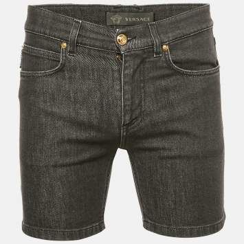 Pre Owned Versace Black  Denim Shorts S (Waist 31")