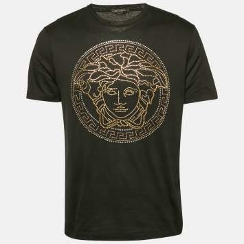 Versace Black Crystal Medusa Embellished Cotton Crew Neck T-Shirt L