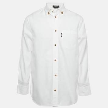 Pre Owned Versace White Cotton Medusa Detail Button Heritage Fit Shirt S