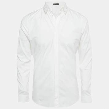 Pre Owned Versace White Cotton Studded Collar Shirt M